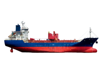 Large cargo ship vessel isolated on transparent or white background