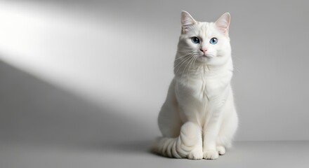 Obraz premium White Cat Relaxing Comfortably in Bright Studio Setting