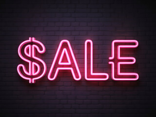 Bright pink neon sale sign with dollar symbol lighting up the night business promotion