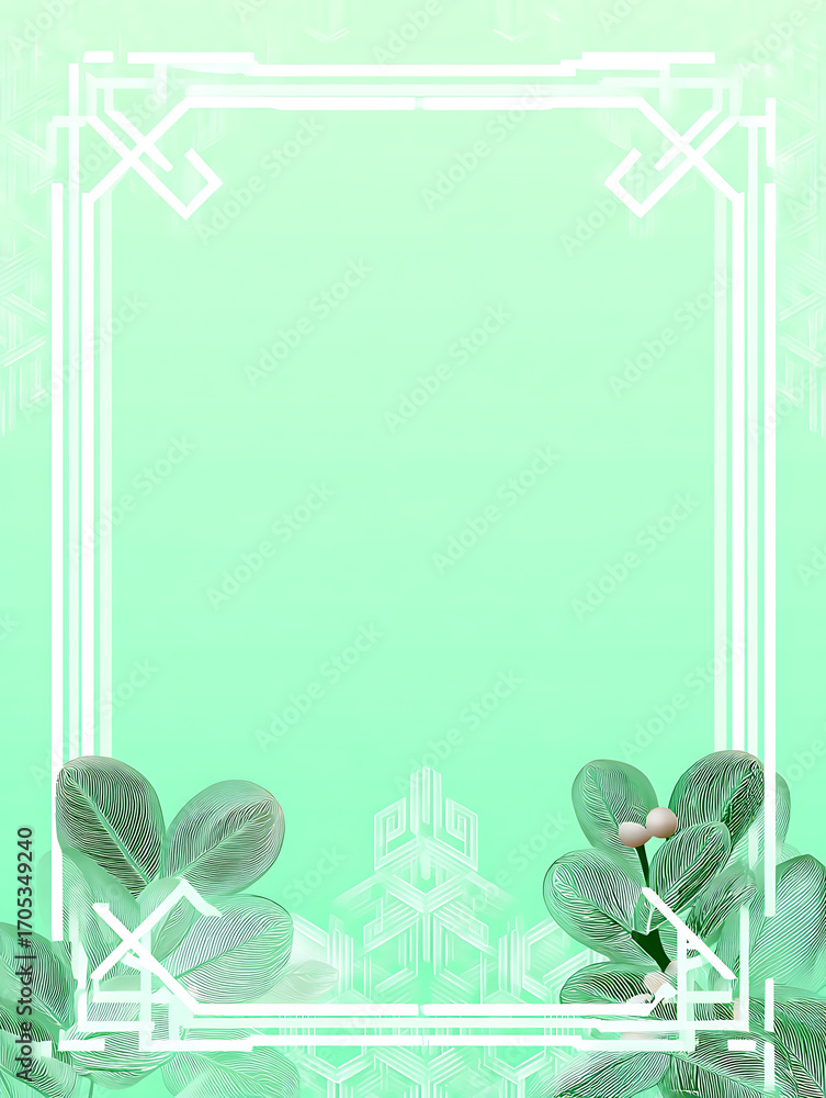Poster minimalist light green background with simple frame border and small diamond shapes in cute modern g
