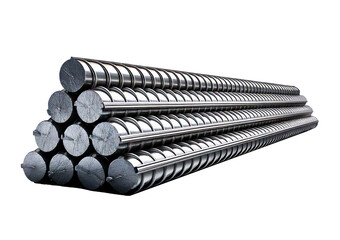 Silver Metal Rebars, Isolated on Transparent or White Background