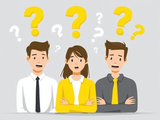Confused business people with question marks cartoon illustration