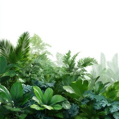 A tropical rainforest canopy full of dense green leaves isoleted on white background.
