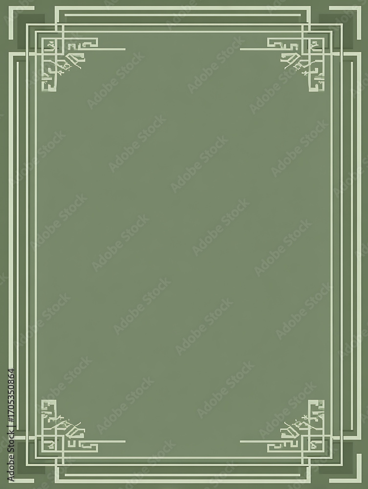Poster minimalist light green background with simple frame border and small diamond shapes in cute modern g