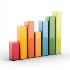 A colorful 3D bar graph ascending, showing growth or progress with vibrant, glossy bars against a white background