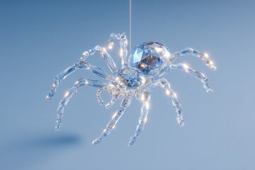 Fototapeta premium surreal glowing spider made of crystal, suspended in clean minimal background