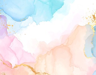Abstract watercolor painting with pastel colors and gold accents