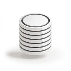 Obraz premium A stack of ten glossy white discs, each with a thin black border, subtly shadowed against a white background, suggesting depth and order