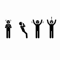A dynamic set of stick figure icons depicting a range of intense human emotions, from fear and panic to shock and sudden surprise