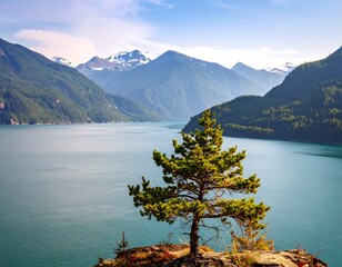 Serene mountain lake landscape