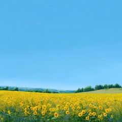 A vibrant sunflower field under a clear blue sky isoleted on white background .