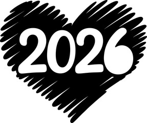 New Year celebration with the number 2026 inside a hand-drawn heart shape