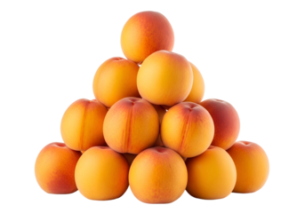 A pyramid of ripe peaches, showcasing vibrant orange-yellow and rosy red hues against a striking black background.