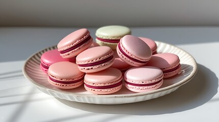 Fototapeta premium a plate filled with colorful macarons arranged neatly