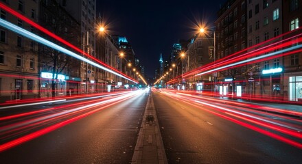 Viennas Night Ride Cityscape with light streaks with urban speed.