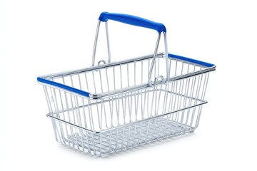 Small, metal shopping basket with blue handle