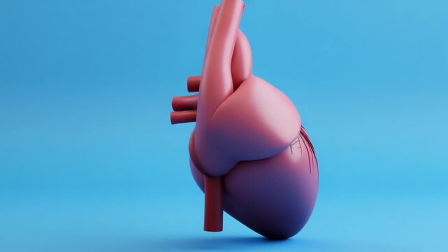 Realistic 3D Render of Human Heart on Blue Background