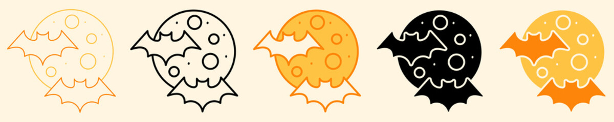 Full Moon Bats Icon Set Multiple Style Collection