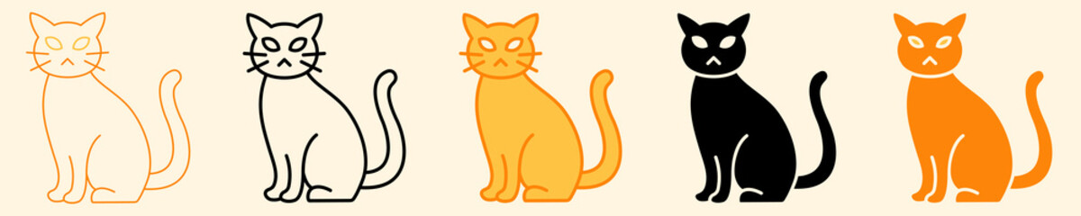 Black Cat Icon Set Multiple Style Collection