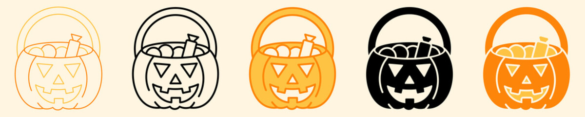 Pumpkin Candy Bucket Icon Set Multiple Style Collection © nuricon
