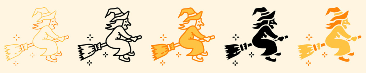 Witch Flying Icon Set Multiple Style Collection