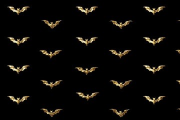 Fototapeta premium metallic gold bat silhouettes arranged symmetrically on matte black background, elegant festive design