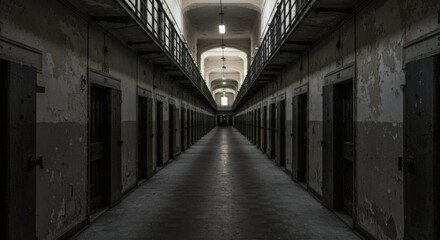 Prison Corridor Long stretch of confinement into the distance.