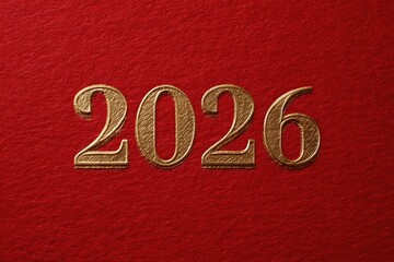 Embossed gold numerals "2026" on a textured red background.  The year is presented in a serif typeface