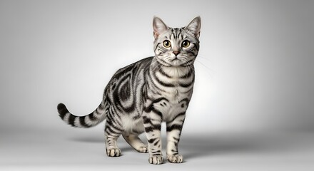 Studio Photo of American Shorthair Cat Looking Sideways