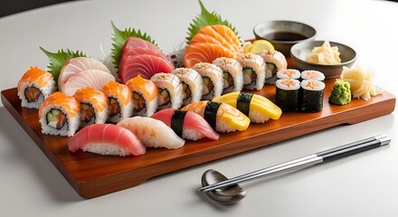 Sushi photo with fresh sashimi and nigiri presentation