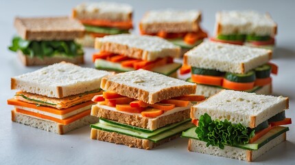 Obraz premium Vegetable Sandwiches on White Surface: Scene of Healthy Eating and Visual Order