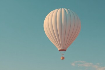 Naklejka premium A white hot air balloon is floating up high in the blue sky.