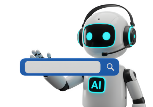 Friendly AI Assistant Robot with Search Bar, Isolated on Transparent Background PNG

 - Powered by Adobe