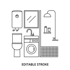 Bathroom interior illustration editable stroke. Washroom icon