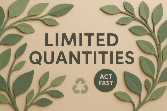 Limited quantities and ACT FAST retail promotion banner, eco-friendly style, attractive sale discount offer.