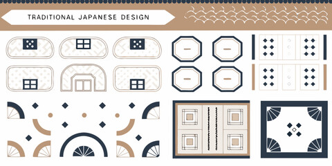 Traditional Japanese Design Elements Collection Keywords: abstract, art, border, brown, circle