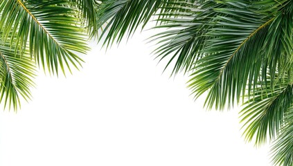 Fototapeta premium Tropical palm fronds frame a white background (1)