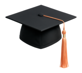 Graduation cap with peach tassel and flat square top