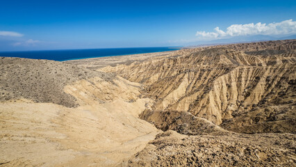 The panorama of Ak Say Canyons in Kyrgyzstan