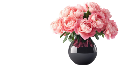 Bouquet of pink flowers arranged in elegant black vase floral decoration romantic bloom design home decor isolated on white background