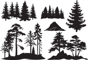 Nature Landscape Trees and Mountains Set