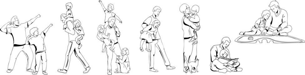 A set of illustrations from family life. Illustrations of a family. Vector illustration.