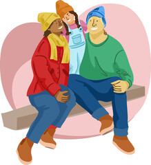 A happy family on a walk. Vector illustration.