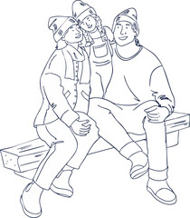 A happy family on a walk. Vector illustration.