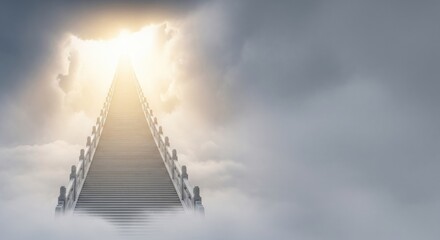 Stairway to Heaven Ascending Through Ethereal Clouds to the Light.