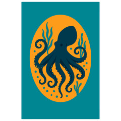 Octopus in blue ocean badge