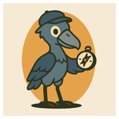Crow Explorer Holding Compass – Adventure Mascot Vector