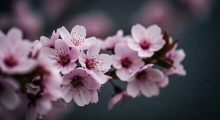 Closeup of Delicate Pink Cherry Blossoms.