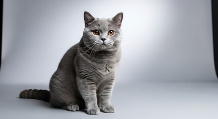 Gorgeous British Shorthair Cat Sitting Still for Professional Studio Photo
