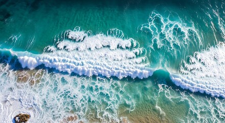 Ocean Waves Aerial View Crashing Against Rocky Shore